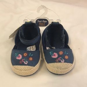 First Steps by Stepping Stones Blue Embroidered Espadrilles Sandals Size 2